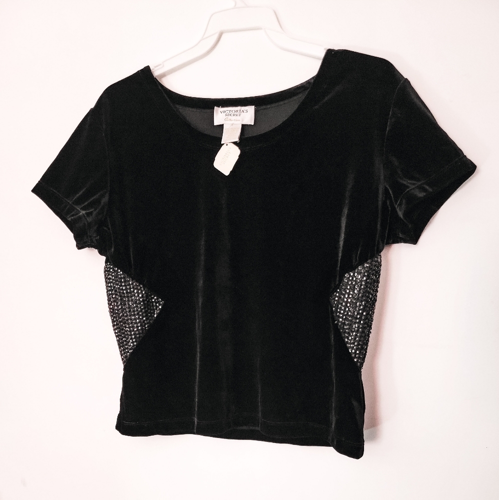 Victoria's Secret Top • Stretch Velvet Crop • Cap Sleeve • 80s Vintage M-L